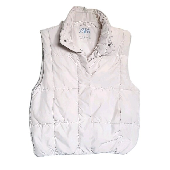 ZARA Beige Cream Full Zip Quilted Puffer Puff Vest Jacket Girls Size 11-12 XLNT - Picture 1 of 4